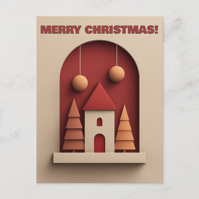 Festive House With Trees and Ornaments Postcard (Front)