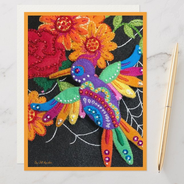 Festive Hummingbird Image of My Felt & Beadwork Letterhead (Creator Uploaded)