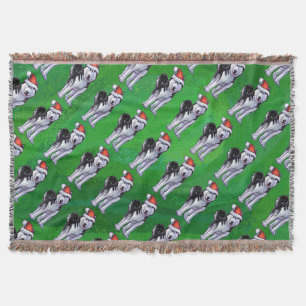 Festive Husky in Santa Hat on Green Throw Blanket