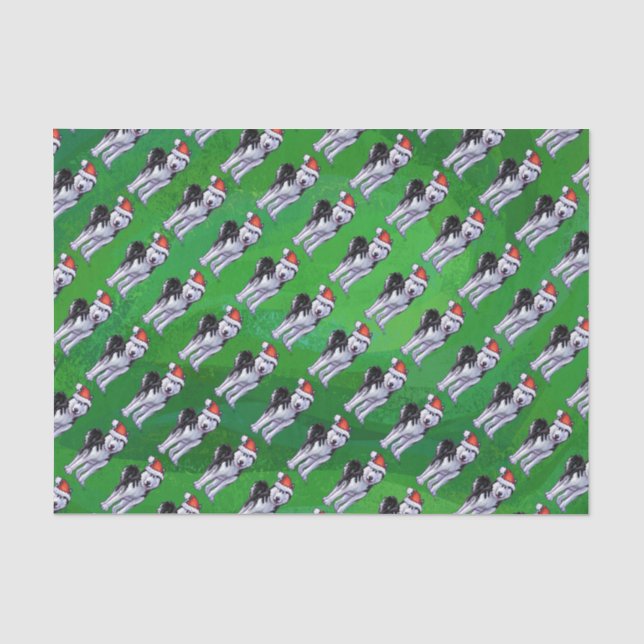 Festive Husky in Santa Hat on Green Tissue Paper (Front)