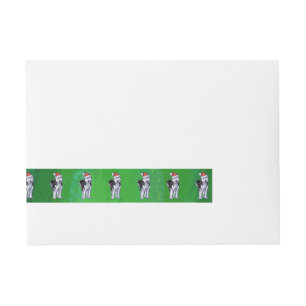 Festive Husky in Santa Hat on Green Wraparound Address Label