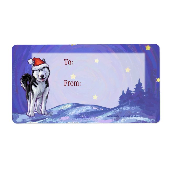 Festive Husky Noël Cadeau Étiquettes (Devant)