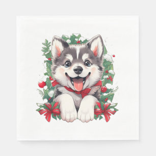 Festive Husky Puppy Classic T-Shirt Napkin