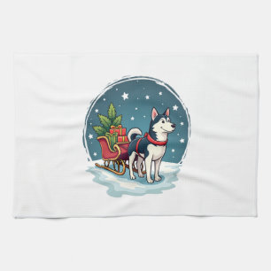 Festive Husky Ride Kitchen Towel