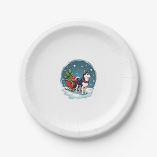Festive Husky Ride Paper Plate