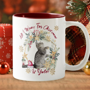 Festive Hygge Yule Cat Christmas Humour Two-Tone Coffee Mug
