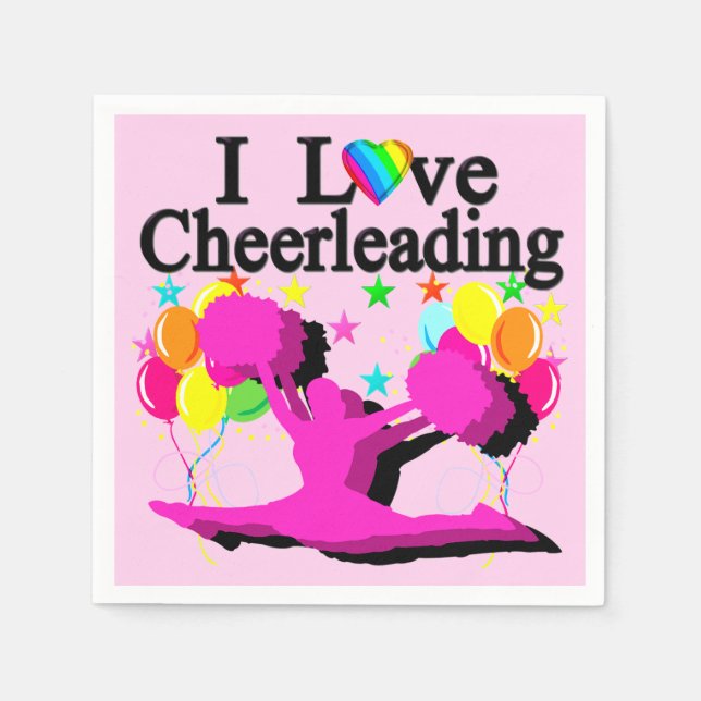 FESTIVE I LOVE CHEERLEADING PINK PAPER NAPKINS (Front)