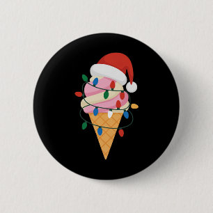 Festive Ice Cream With Christmas Lights And Santa 2 Inch Round Button