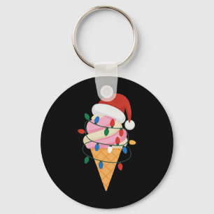 Festive Ice Cream With Christmas Lights And Santa Keychain