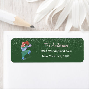 Festive Ice Skating Beagle Green Return Address
