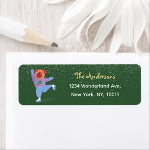 Festive Ice Skating Dog Green Return Address