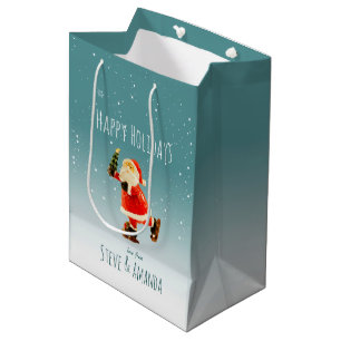 Festive Ice Skating Santa – Personalized Medium Gift Bag