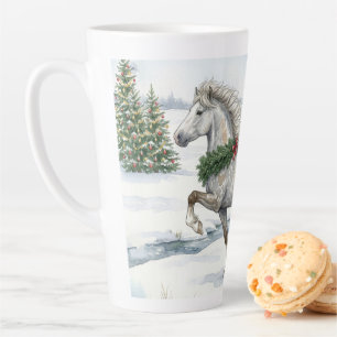 Festive Icelandic Horse in Winter Landscape Latte Mug