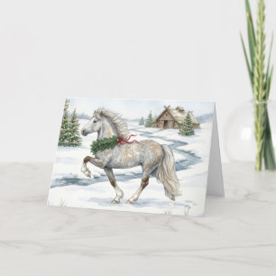 Festive Icelandic Horse in Winter Landscape Thank You Card