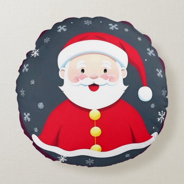 Festive Illustration Featuring Santa Claus Round Pillow (Front)