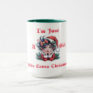 Festive "I'm Just a Girl Who Loves Christmas" Elf  Mug