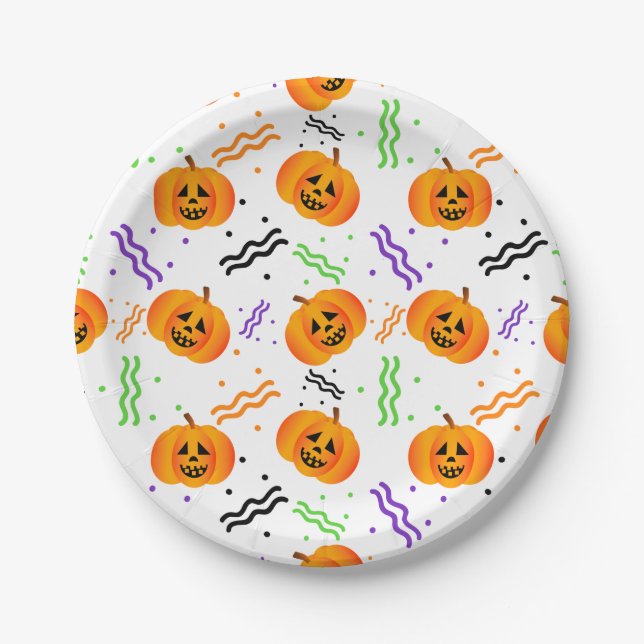 Festive Jack-O'-Lantern Paper Plates (Front)