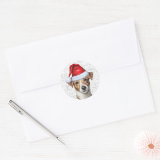 Festive Jack Russell with Woof Word Art Christmas Classic Round Sticker
