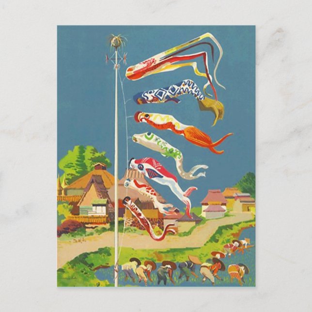 FESTIVE JAPANESE KOINOBORI WINDSOCKS ~ POSTCARD (Front)