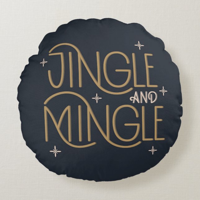 Festive Jingle and Mingle Holiday Design Round Pillow (Front)