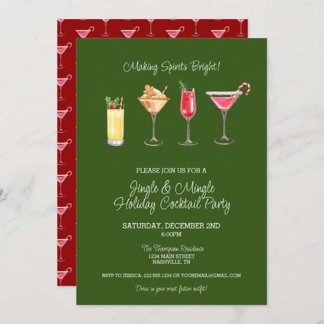 Festive Jingle Mingle Holiday Cocktail Party Invitation (Front/Back)