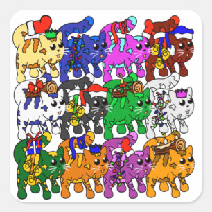 Festive Jolly Meowy Christmas Cats Square Sticker