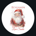 Festive Jolly Santa Kids Classic Round Sticker<br><div class="desc">A beautiful festive Holiday Season from Santa Sticker comprising of an cartoon illustration of a jolly Santa /Father Christmas All text can be amended . Customize the title to happy holidays or anything else then personalize by adding a name or leave as Santa for a fun sticker for children's Christmas...</div>