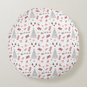 Festive Joy Christmas – Santa, Reindeer & Ho Ho Ho Round Pillow