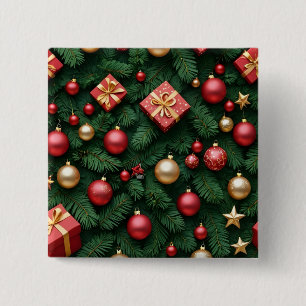 "Festive Joy — Red & Gold Christmas Magic" 2 Inch Square Button