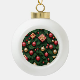 "Festive Joy — Red & Gold Christmas Magic" Ceramic Ball Christmas Ornament