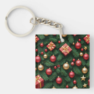 "Festive Joy — Red & Gold Christmas Magic" Keychain