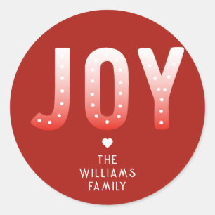 Festive Joy Retro Typography Red and White Ombre Classic Round Sticker