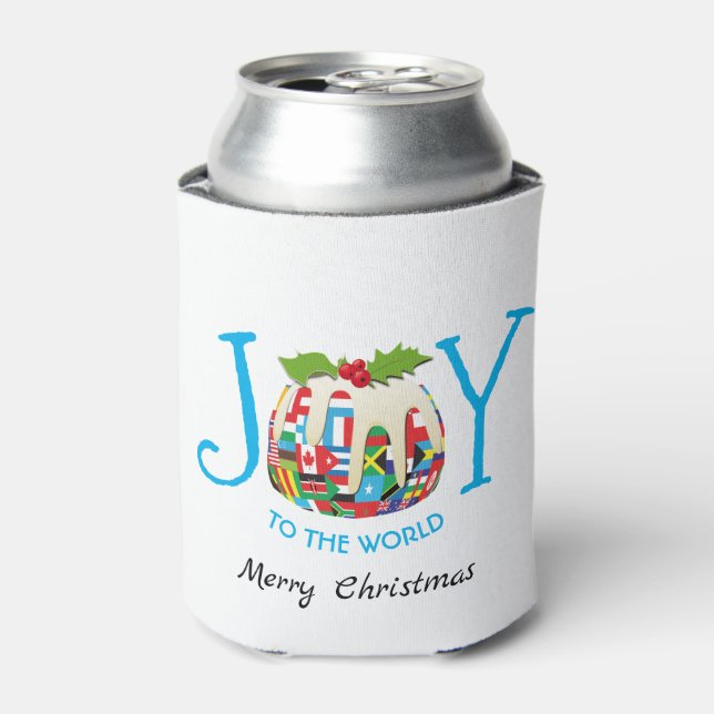 Festive | JOY TO THE WORLD Flags | Personalized Can Cooler (Can Front)