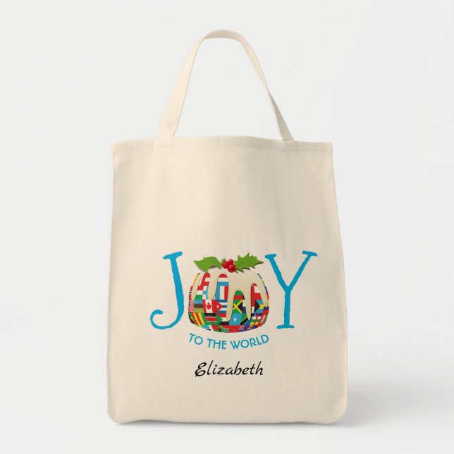 Festive | JOY TO THE WORLD Flags | Personalized Tote Bag (Front)