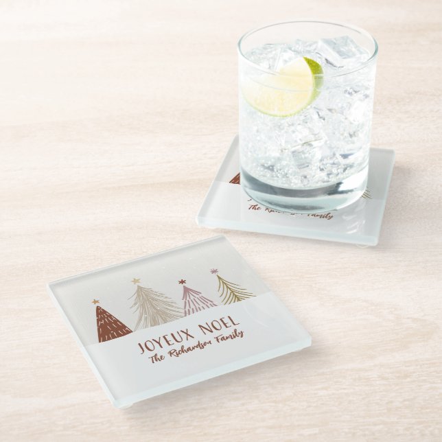 Festive Joyeux Noel Christmas Holiday Family Decor Glass Coaster (Angled)