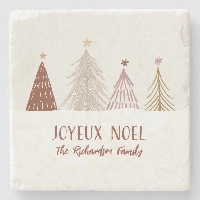 Festive Joyeux Noel Christmas Holiday Family Stone Stone Coaster (Front)
