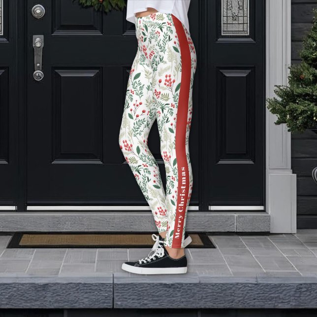 Festive Joyeux Noël Red Holly Berries Leggings (Créateur téléchargé)