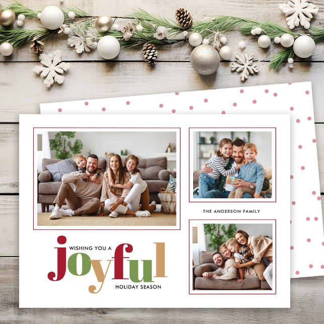 Festive Joyful 3 Photo Christmas Holiday Card (Creator Uploaded)