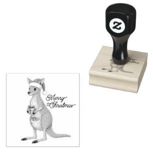 Festive Kangaroo With Santa Hat Christmas Holidays Rubber Stamp