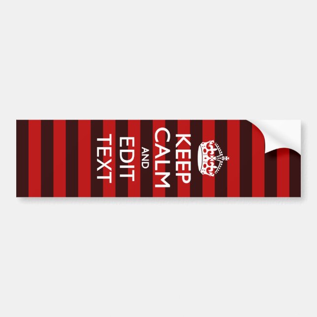 Festive Keep Calm Your Text on Red Stripes Bumper Sticker (Front)