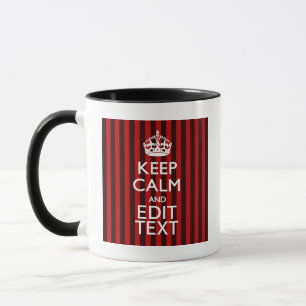 Festive Keep Calm Your Text on Red Stripes Mug