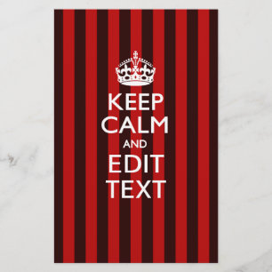 Festive Keep Calm Your Text on Red Stripes Stationery
