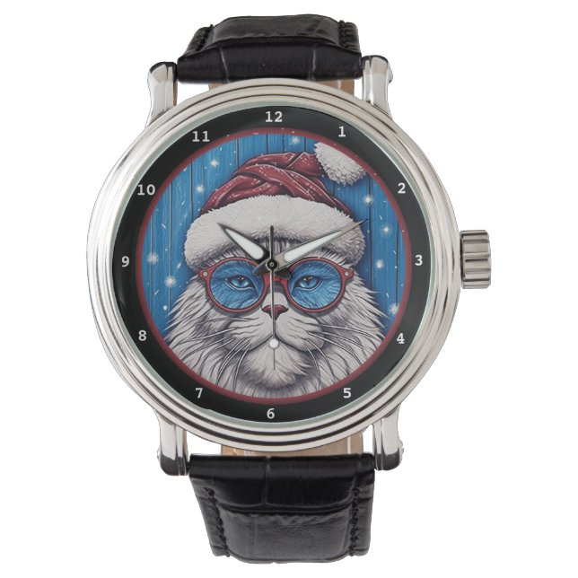 Festive Kitten Wearing Santa Hat Watch (Front)