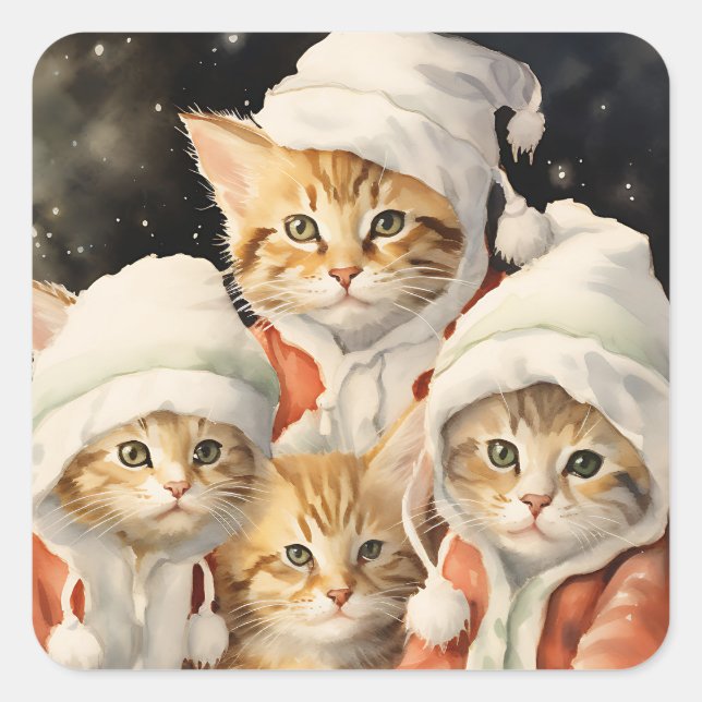 Festive Kitties Square Sticker (Front)