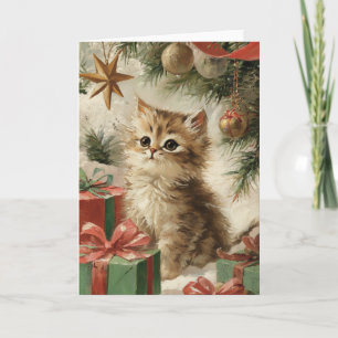 Festive Kitty Cat Christmas Greeting Folded Card
