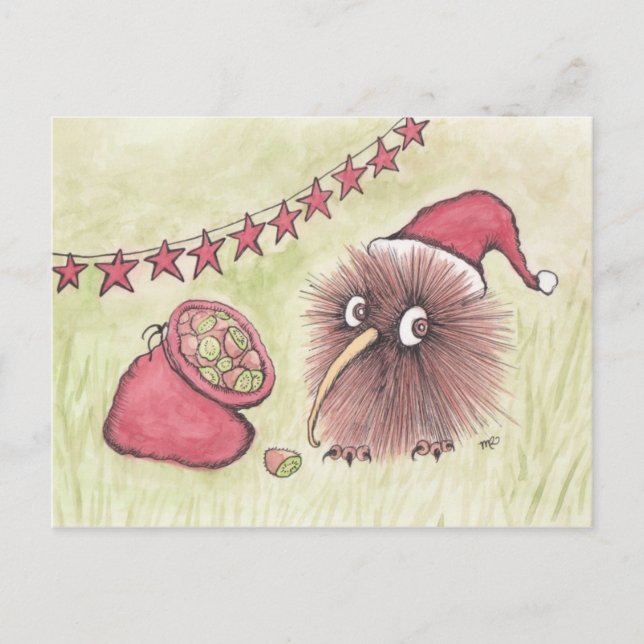 Festive Kiwi Bird Santa Holiday Postcard (Front)