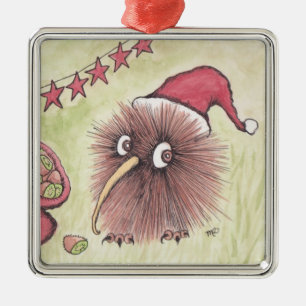 Festive Kiwi Bird Santa Metal Ornament