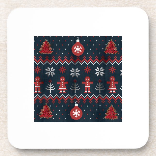 Festive knitted ginger bread snow flakes  coaster (Front)