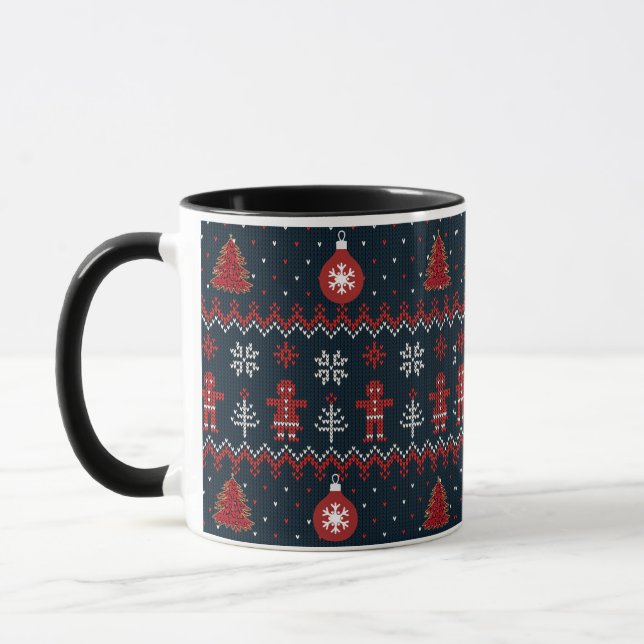 Festive knitted ginger bread snow flakes  mug (Left)