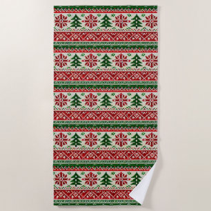 Festive Knitted-Pattern  with Stars  Beach Towel